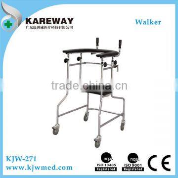 Rehabilitation four-wheeled walker with seat