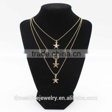 Gold Tone Three Layer Star Necklace for Women