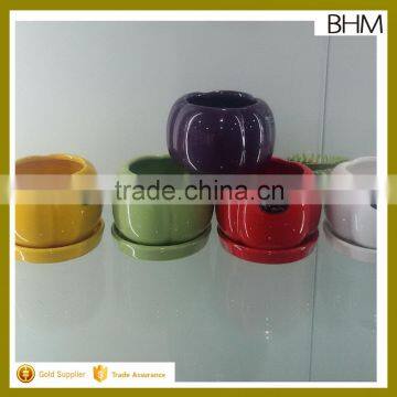 Colorful ceramic round table vase with tray/ glazed round table vase with hole