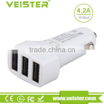 Veister high quality OEM 3 port USB mini car phone charger dc12v/24v car charger ABS