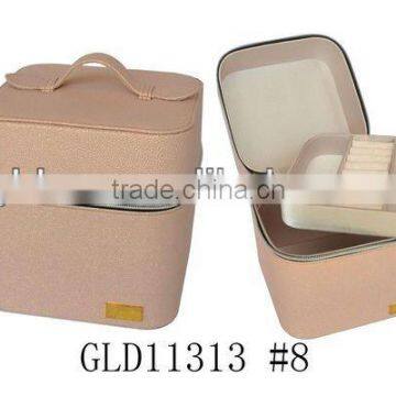 Pink leather Jewelry Box with Zipper/tray