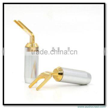 Golden Screw Locking Banana connector Speaker Spade fork plug