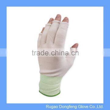 Nylon Half Finger Knit Glove Liner Cleanroom Workshop Gloves