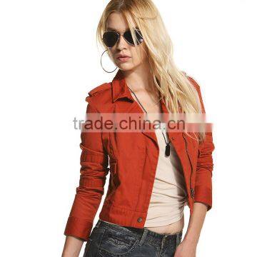 Women's Ladies Cotton Twill Bomber Jacket Vintage Zip Up Biker Slim Coat Short Motorcycle Outerwear OEM Factory