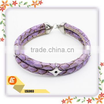 Modern Design Leather Bracelet Two Wraps Snake Skin Leather Bracelet