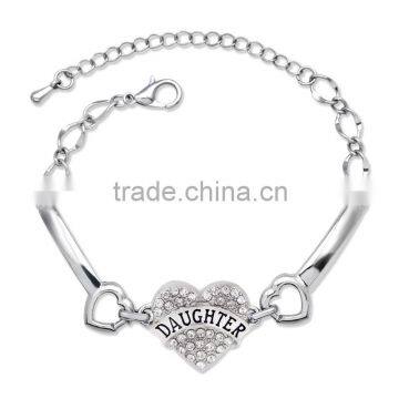 2016 Jewelry Mom Sister Daughter Bracelet DAUGHTER Heart Shape Beads Crystal Rhinestone For Women Gifts