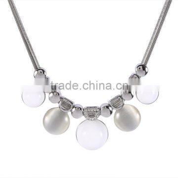 Elegant Real White Gold Plated Semiround Simulated Pearl and Opal Real Snake Chain Necklace & Pendant for Women Girls Jewelry photo-2