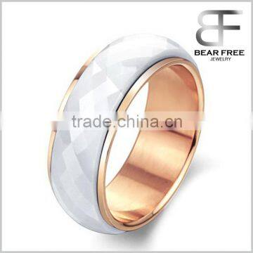 Fashion Jewelry Rose Gold Plated White Ceramic Ring for Men and Women
