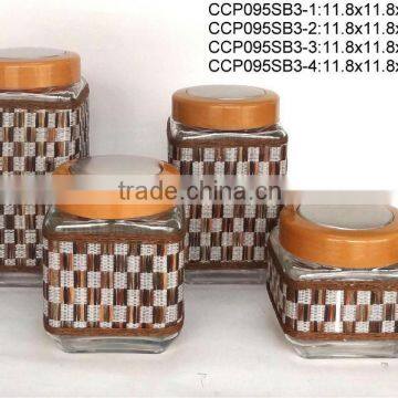 square glass jar with weaved coating (CCP095SB3)