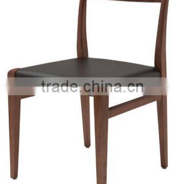 Durable wooden dining chair with genuine leather seat, walnut finish,set of 2