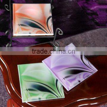 Square crystal glass color printed cup tabel coaster for home decoration