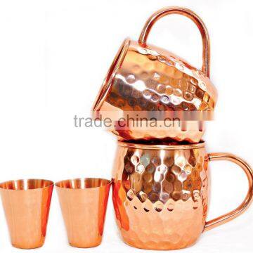 100% Set of 2 Pure Copper Beer Mug with Copper Shot Glass, 100% Authentic Hammered