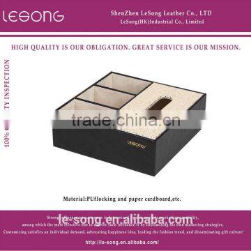 Modern Brand Mutifunctional Black Leather Tissue Box