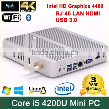 Hot sale pc desktop Fanless Windows8.1 OS mini desktop i5 computer with Intel Quad Core i5 - 4200u 4G RAM, 60G SSD + 160G HDD