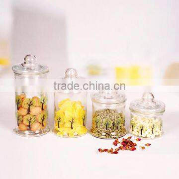 new design 4pcs glass food storage jar set with decal