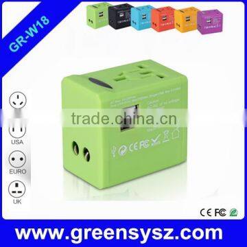 GR-W18 corporate gift universal electric travel adapter with 2 usb ports for traveling