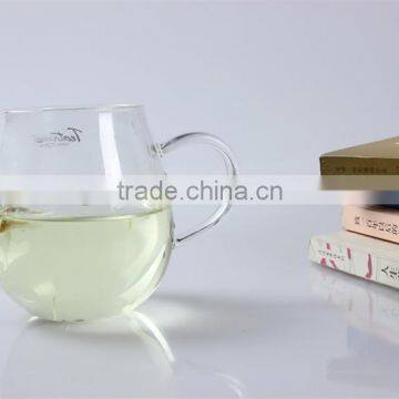 china supplier promotional gift decal logo clear borosilicate glass tea coffee cup with handle