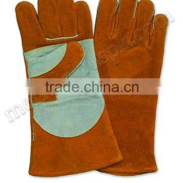 Brown Green Safety Cow Split Leather Welding Gloves