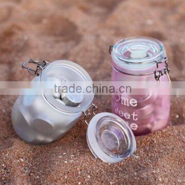 Foodgrade Transparent Colorful Storage Glass Jars With Hinged Lid