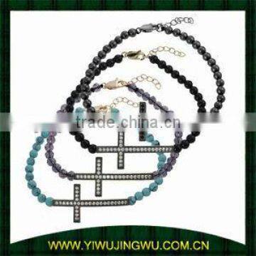 simple design cross charm bracelet with glass beads 2015