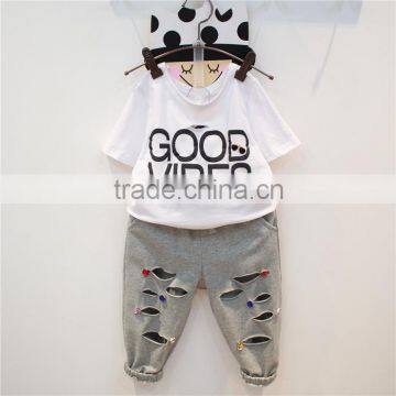 Hot Selling Summer Fashion Design Breathable Printing Letters Casual Unisex Children Clothes Set