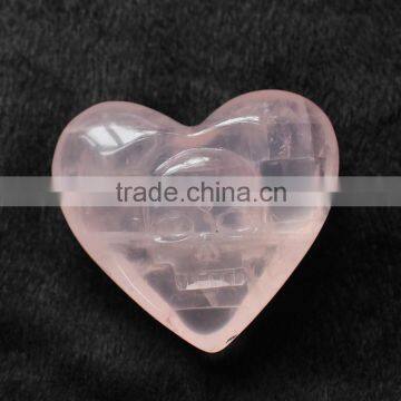 Wholesale rose quartz crystal heart with skeletons face