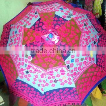 Gorgeous Exotic Traditional Colorful Vintage banjara Fabric hand embroidered parasol Indian Sun umbrella