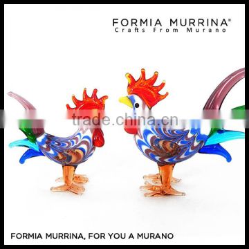 Multicolor Glass Rooster Set Glass Animals Collections for Gifts