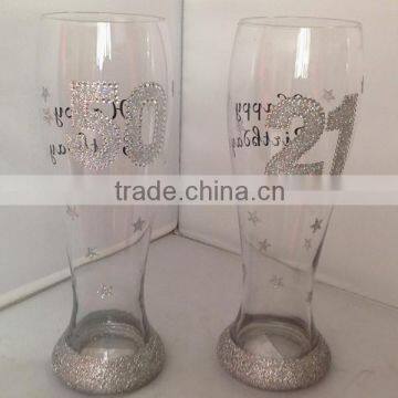 2014 new developed beer glass with decorative silver powder