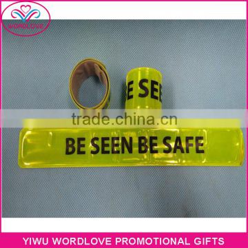 fluorescence color PVC reflective slap wrap bracelet with logo imprint