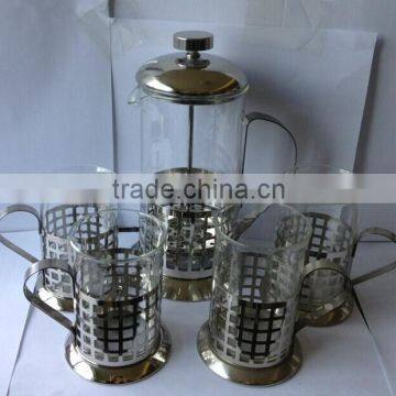 Heat-resisting glass Material stainless steel press coffee maker set with 4cups