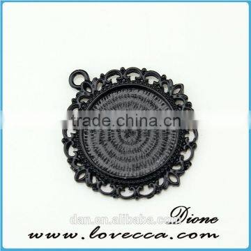 round 25mm antique black color glass cabochon pendant bezel