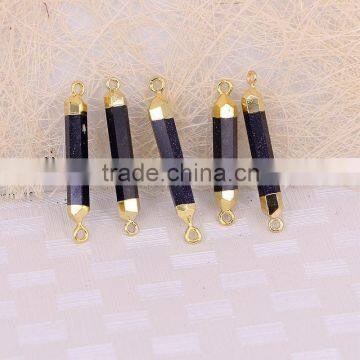 Natural Blue Sand Gem stone Connector Beads, Gold Plated edged thin and long Druzy Stones For Jewelry Making