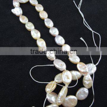 Bead,baroque Cultured Freshwater Pearl ,peach, 17x11mm-18x12mm Flat Oval, Mohs Hardness 2-1/2 to 4. Sold per 15-inch Strand.