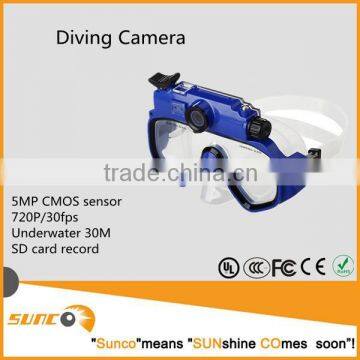 720P sports diving camera workable under water 30m