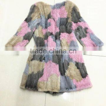 RB1 Lady Mixed Color Wholesale Knitted Mink Fur Coat photo-2