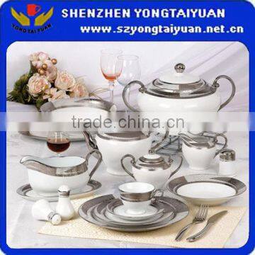 Turkish Style Silver Rim Fine Porcelain Round Dinner Set