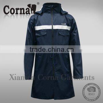 OEM Windproof breathable long raincoat long parka mens