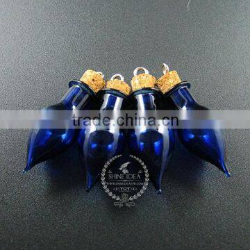 35*15mm blue water drop glass bottle 5mm mouth wood bail vial pendant wish charm DIY supplies 1800149