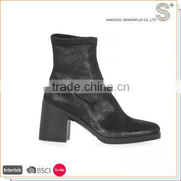 Latest design superior quality chunky heel metallic PU sock boots