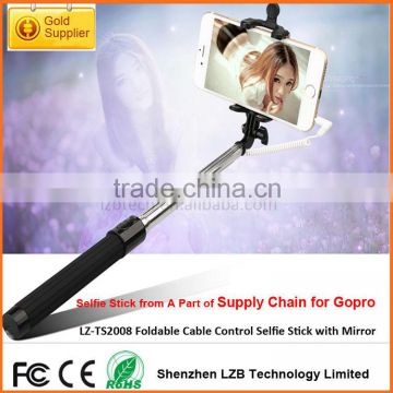 2015 New Coming Supper Mini Extendable Monopod Wired Selfie Stick with Cable for Samsung Phone