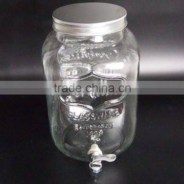 8L Beveage Water Dispenser Glass Mason Jar With Lids And Faucet