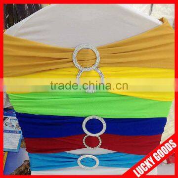 colorful spandex wedding chair sashes with rhinestone buckle