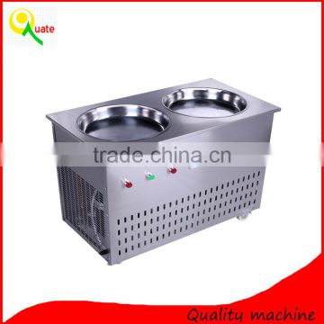 Double pans thailand style roll fry ice cream machine with flat table