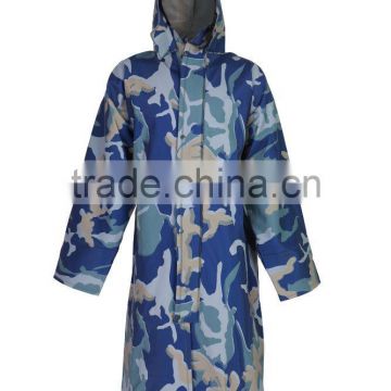 fashion camo custom-tailored long style thick pvc sheet as coating raincoats