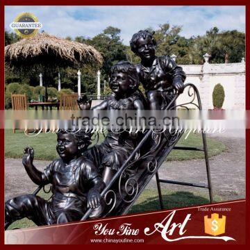 Playing Slide Bronze Garden Children Statues photo-2