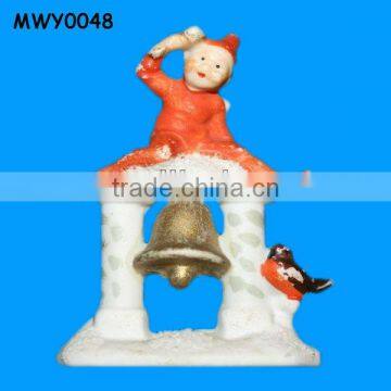 Elf On Bell with Bird Bisque Christmas Figurine