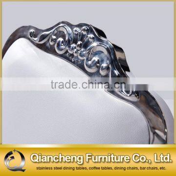 Luxury White Leather Banquet Chair With Mirror Silver Legs photo-4