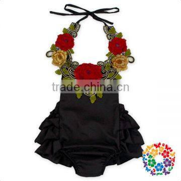 Wholesale Fashion Design Baby 3D Rose Flower Halter Bodysuit Backless Custom Made Rompers