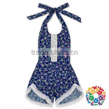 Eco-friendly Cotton Black Yellow Lace Sunflowers Halter Bubble Rompers photo-4